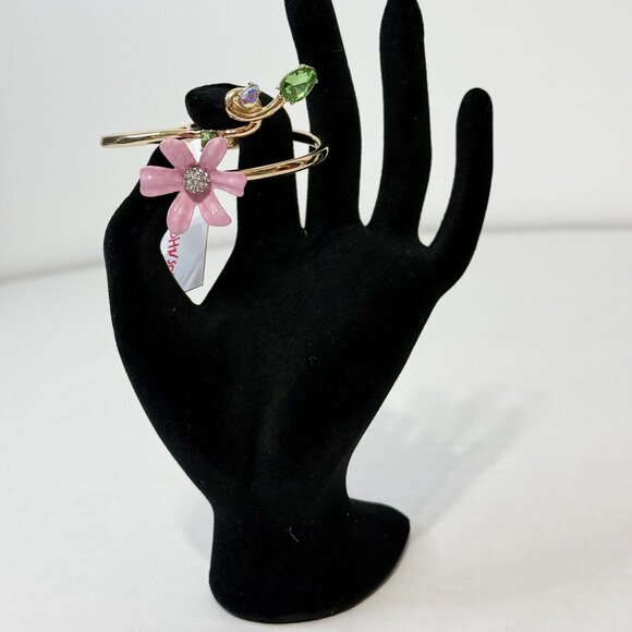 Betsey Johnson NWOB Gold Tone Flower Bangle Bracelet Crystal Accent Drop Earring - Picture 15 of 16